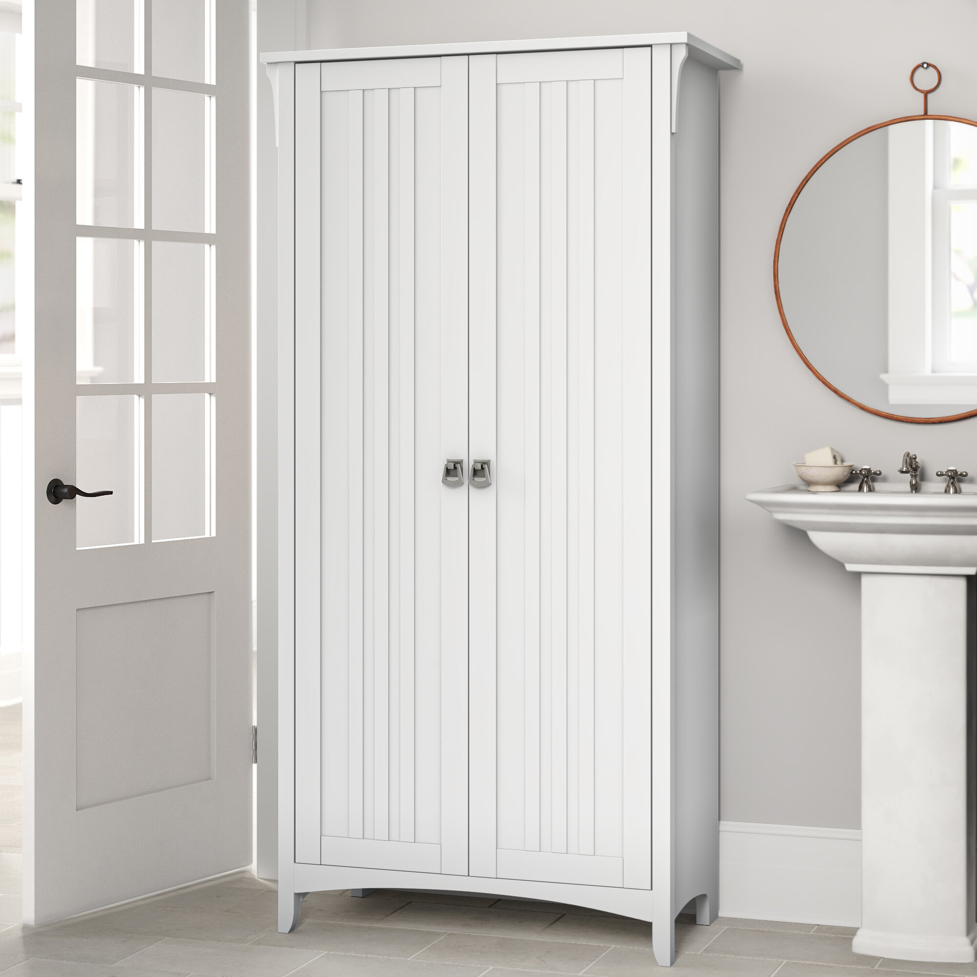 Pernell 31 W x 63 H x 16 D Free-Standing Bathroom Cabinet Lark Manor Finish: Pure White