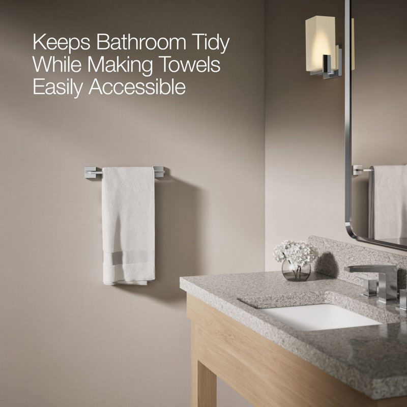 Square Towel Bar, 12"W, Polished Chrome