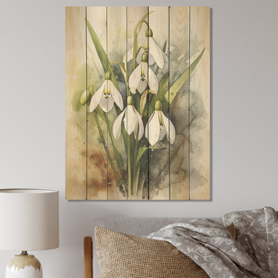 Morning Hush Snowdrops In Silent White III - Snowdrops On Wood Print