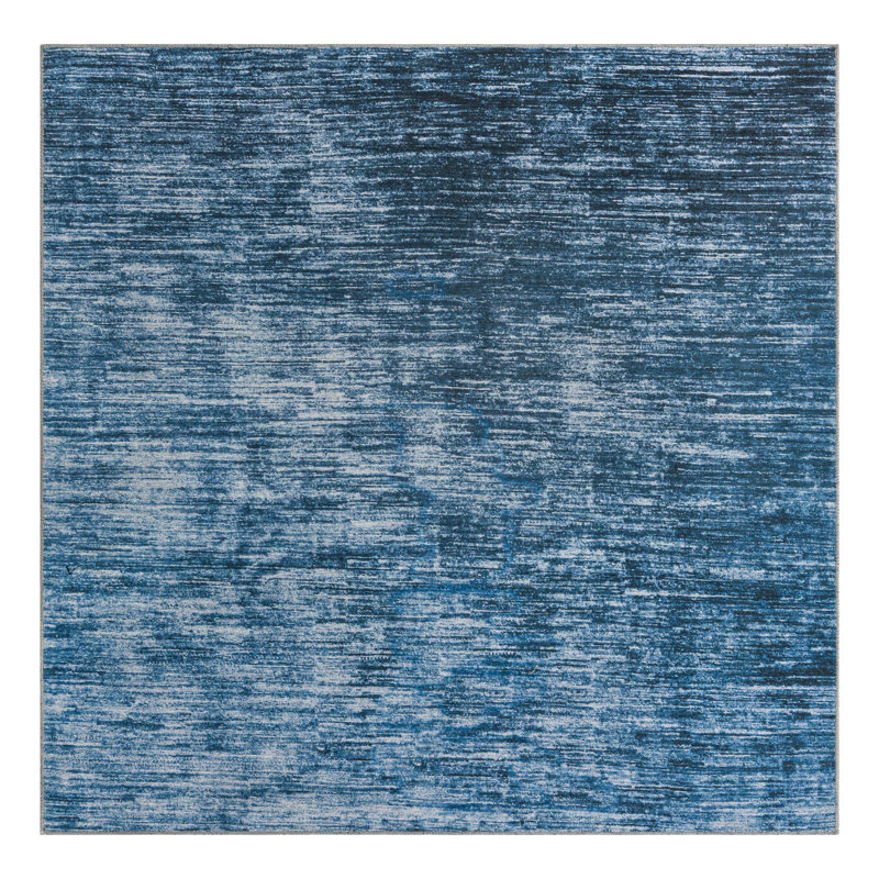 Tapis bleu en chenille tissé à la machine Montagne, Carré 7 pi 7 po