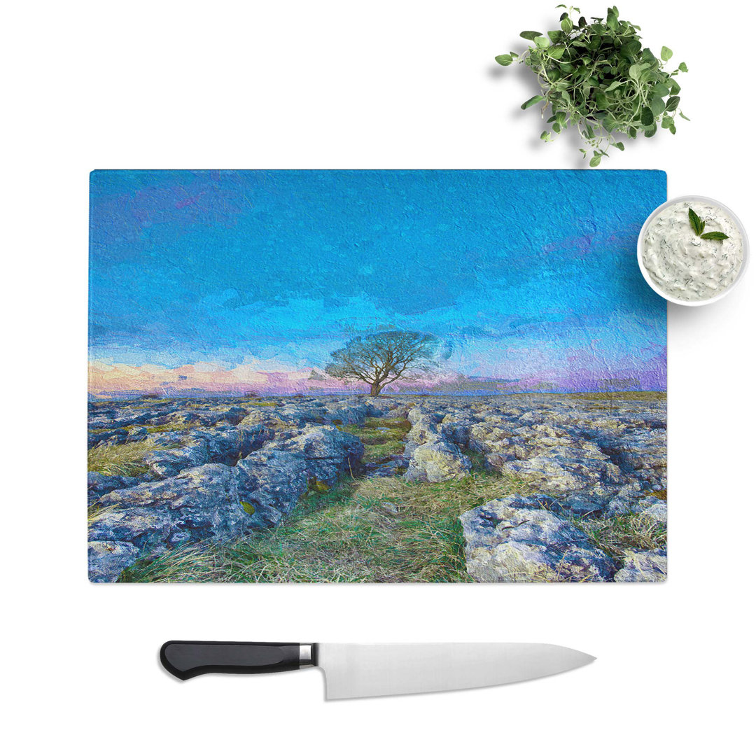 Tempered Glass Tree Under a Purple Sky Chopping Board