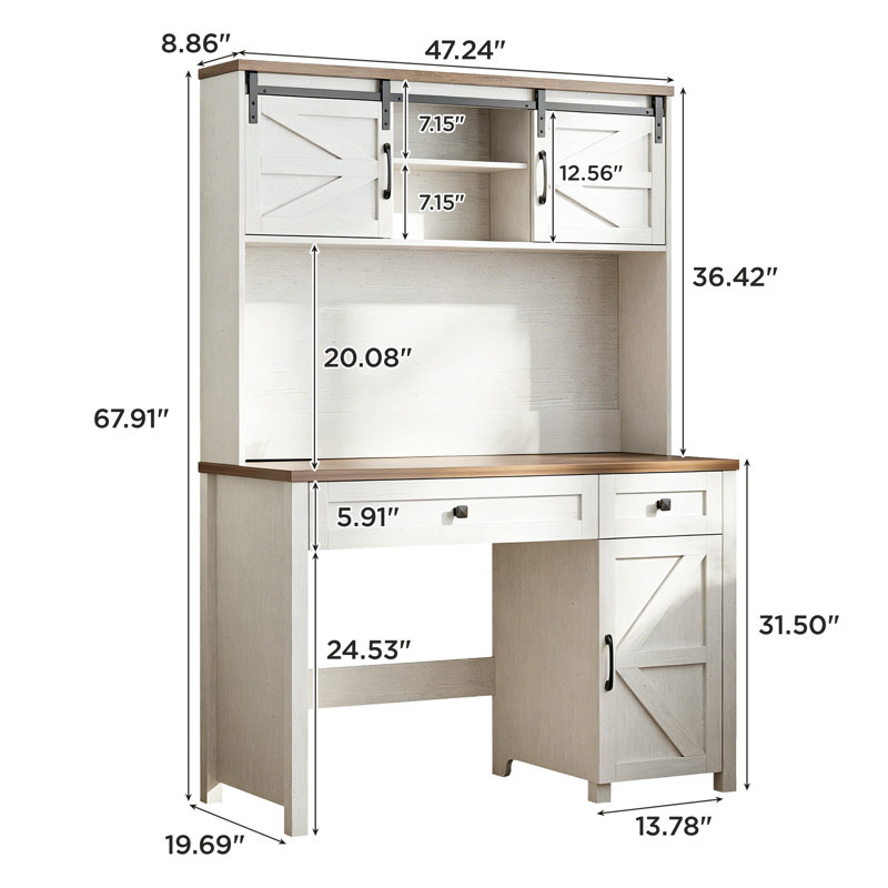 Bureau 47 po avec 3 tiroirs Farmhouse, Brun / Blanc