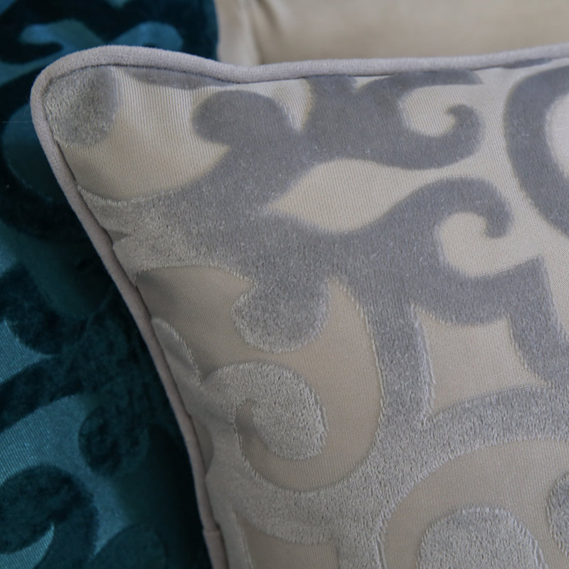 Damask Velvet Throw Pillow, Silver