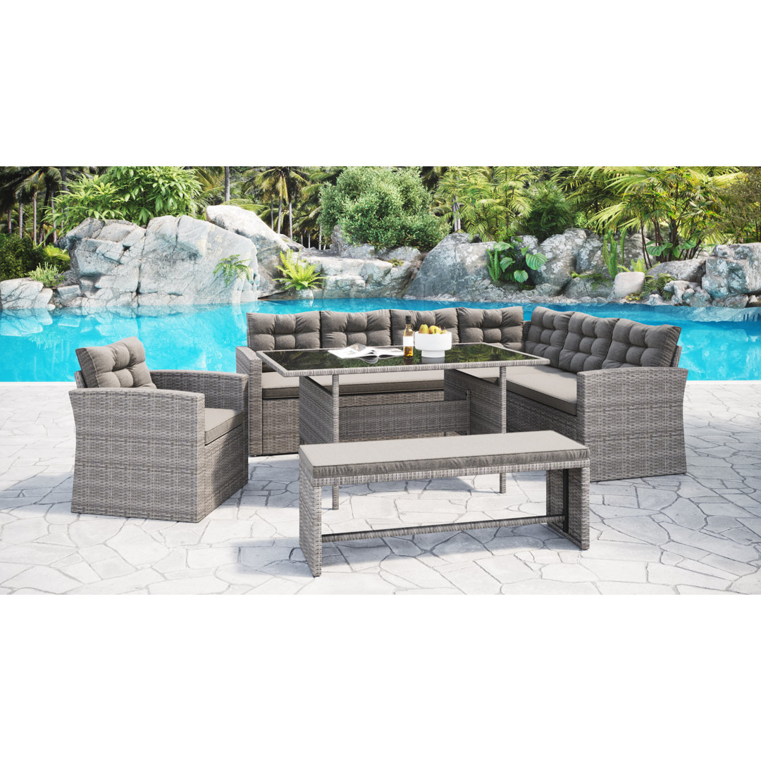 9-Sitzer Lounge-Set McClellandville aus Rattan mit Polster