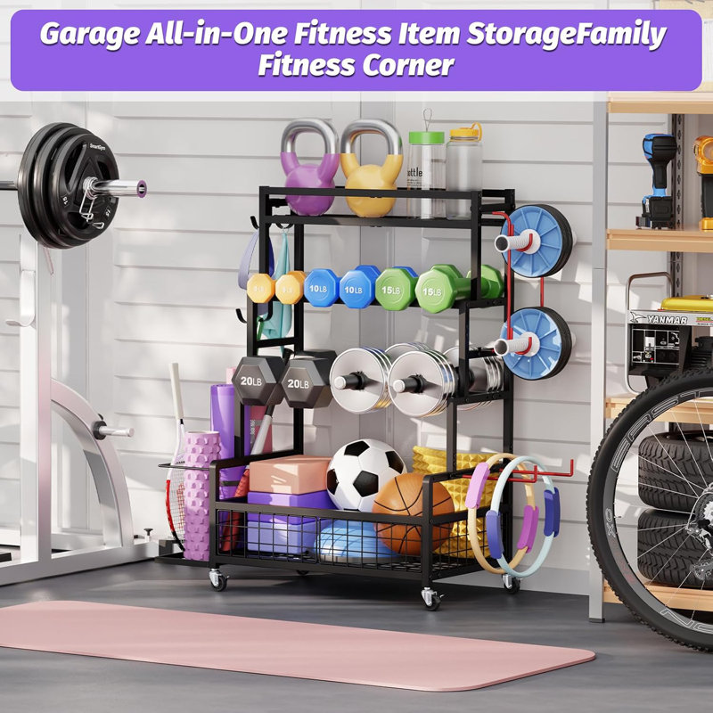 Rangement pour équipement de sport Garage, organisateur de ballon de sport avec roues, poche en filet, panier