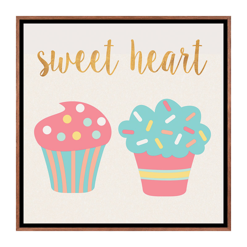 Cupcakes II - impression d'art graphique, Pas de tapis, H 26 po x l 26 po x P 1,5 po, Toile avec cadre brun
