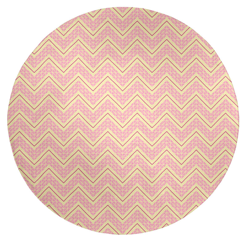 Tapis à chevrons rose/brun/ivoire à la main, Rond 5 pi