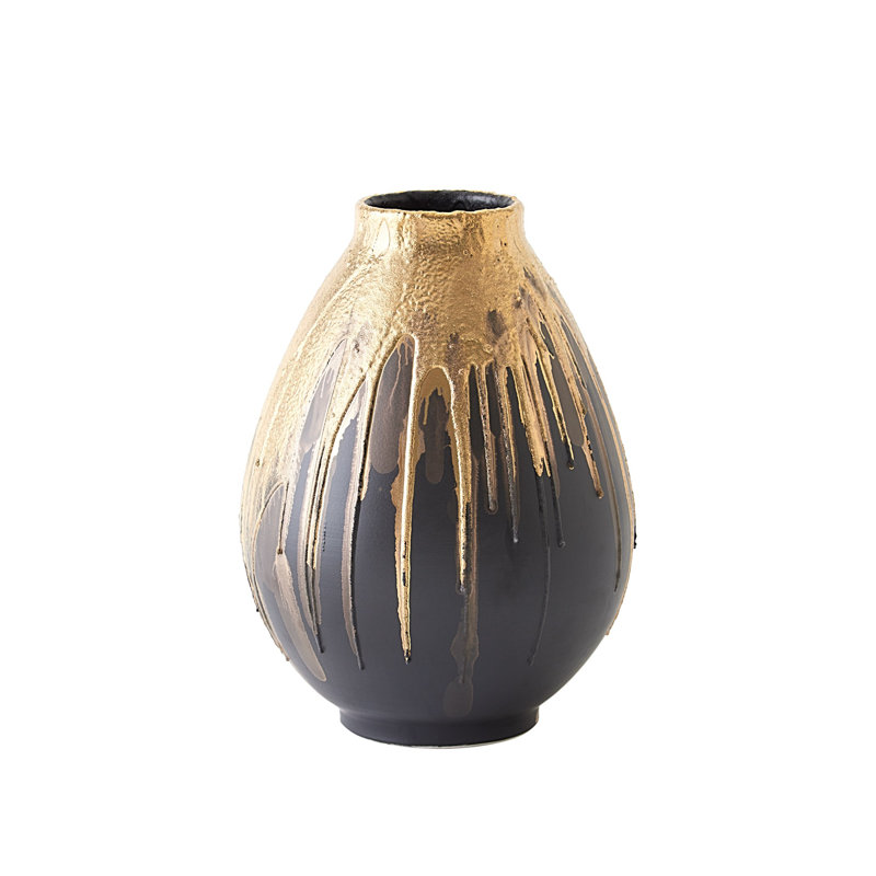 Cauldron Vase-Gold-Med, 15.5" H x 11" W x 11" D