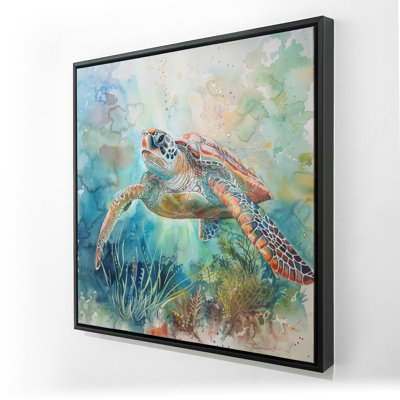 Tortue, toile encadrée turquoise