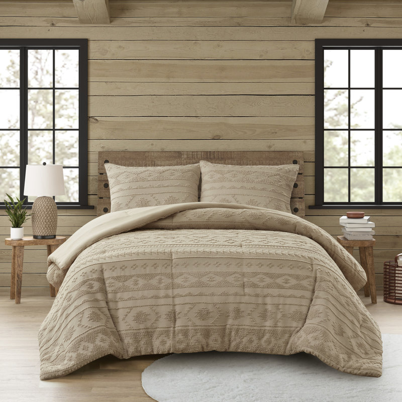 Ensemble d'édredon en chenille 3 pièces pour lit double / grand lit, brun clair, rembourré, surdimensionné, lavable à la machine et très confortable