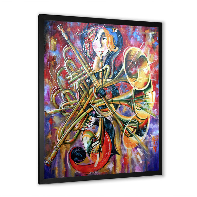 " Abstract Multicoloured Music Impression ", 40" H x 30" W, Black Closed Corner Frame Canvas