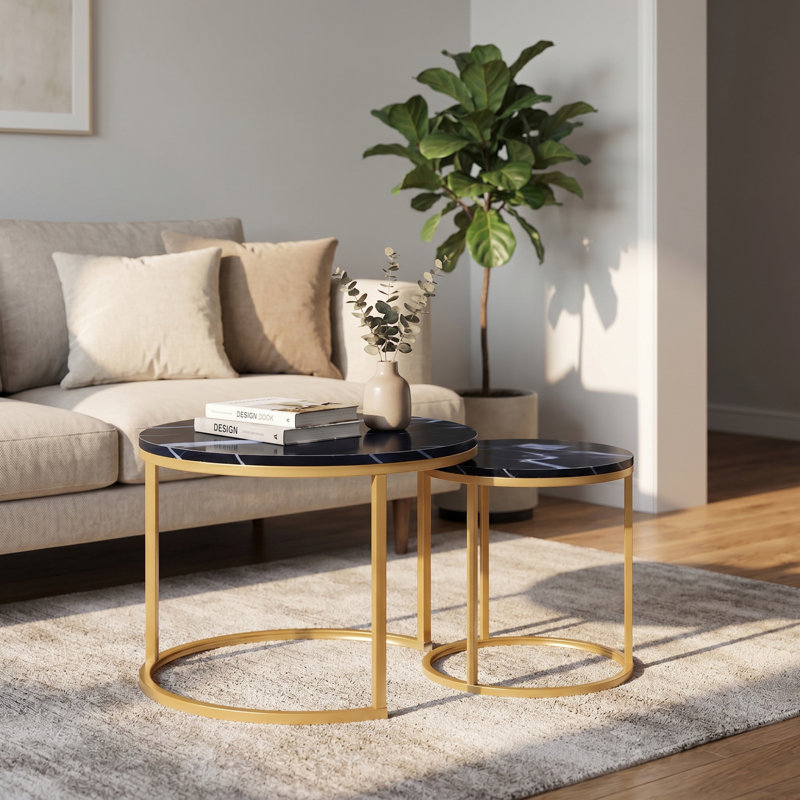 Hadee Round Nesting Coffee Table, Gold, Black