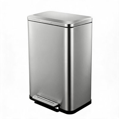 Poubelle de cuisine à pédale mains libres, 49 litres, en acier inoxydable, avec couvercle, forme rectangulaire, fermeture amortie, bac intérieur amovible, anti-traces de doigts, pour la maison et le bureau, couleur d'origine.