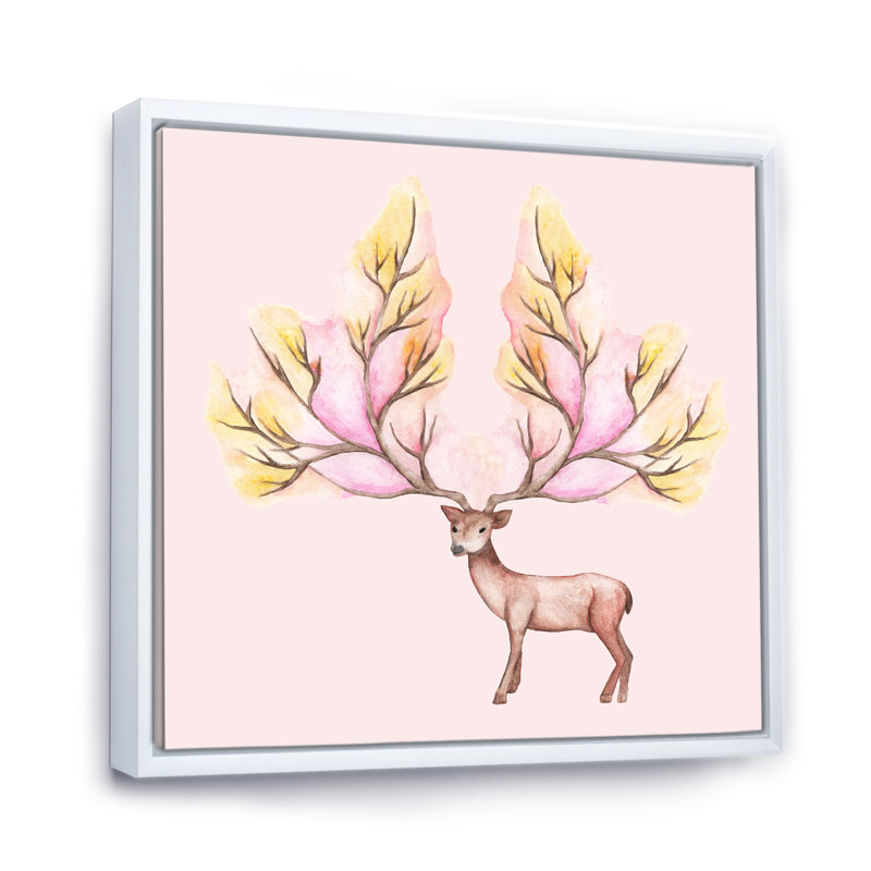 Deer Winter - on, H 16 po x l 16 po x P 1 po, Toile encadrée flottée blanche