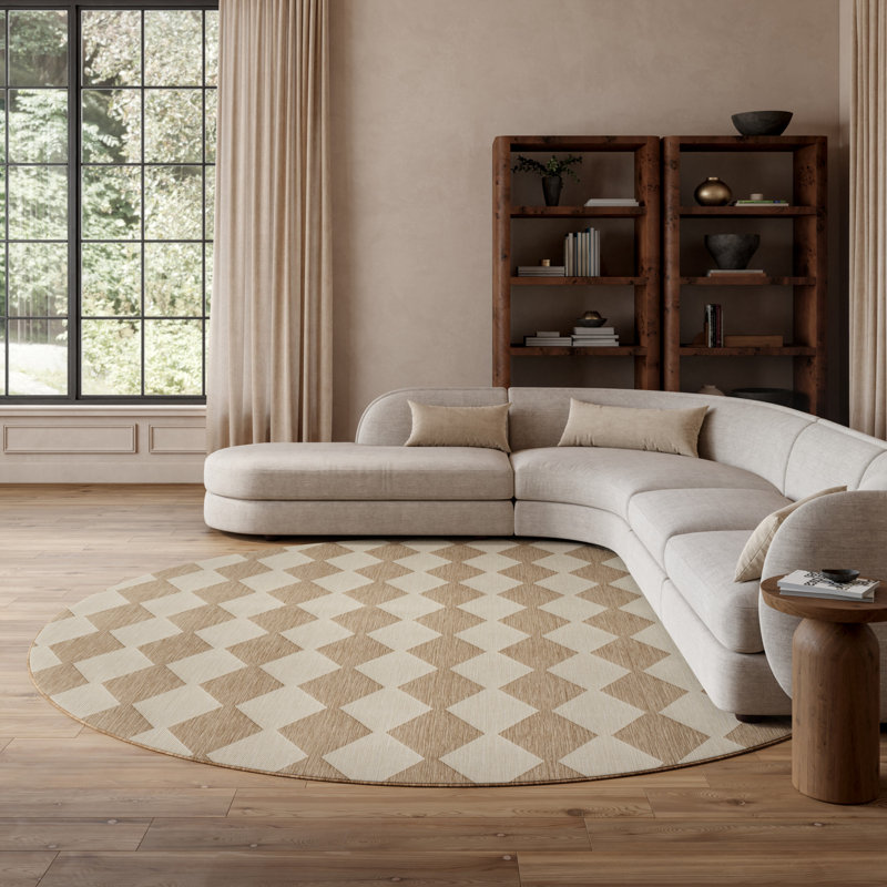 Tapis intérieur / extérieur rectangulaire Positano, Rond 8 pi, Tanné