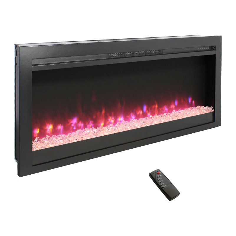 Foyer électrique encastré de 44 pouces avec télécommande, flamme multicolore et lit de braises