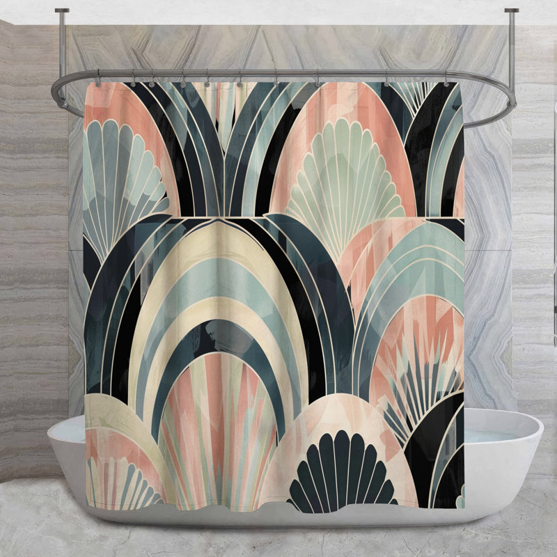 Rideau de douche en forme d'éventail - Décoration géométrique de salle de bain Art Déco, H 84 po x l 70 po