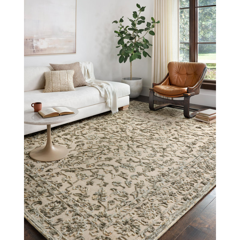 Tapis gris / ciel en laine crocheté à la main Erland, Rectangle 2 pi 3 po x 3 pi 9 po