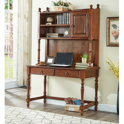Vintage Writing Desk with Half Open Hutch Bookshelf