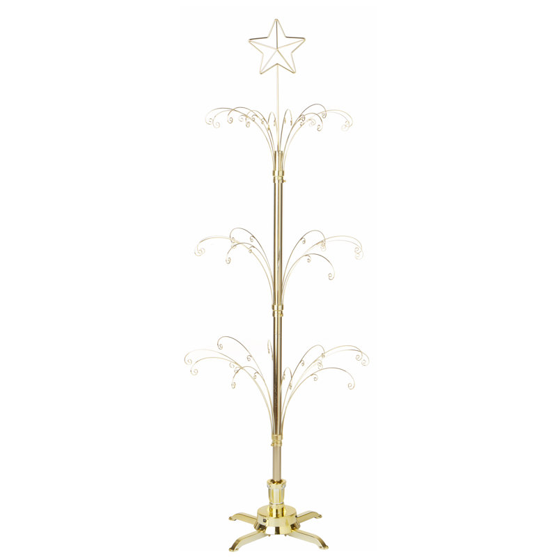 The Holiday Aisle® 3 Tier Rotating Ornament Display Tree, 2.5" H x 8" W x 7" D, Gold