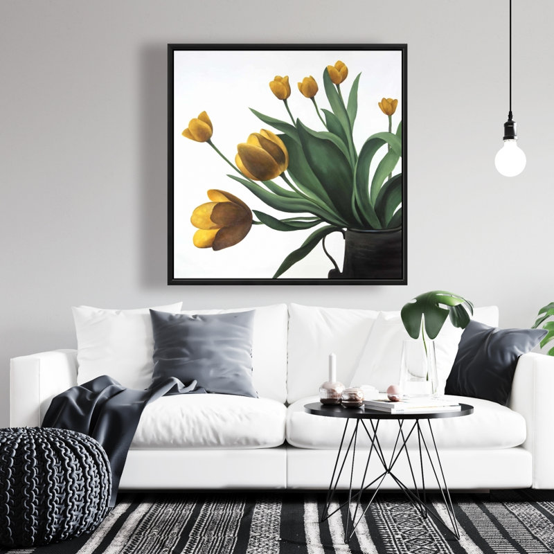 Tulipes jaunes - Toile encadrée florale verte