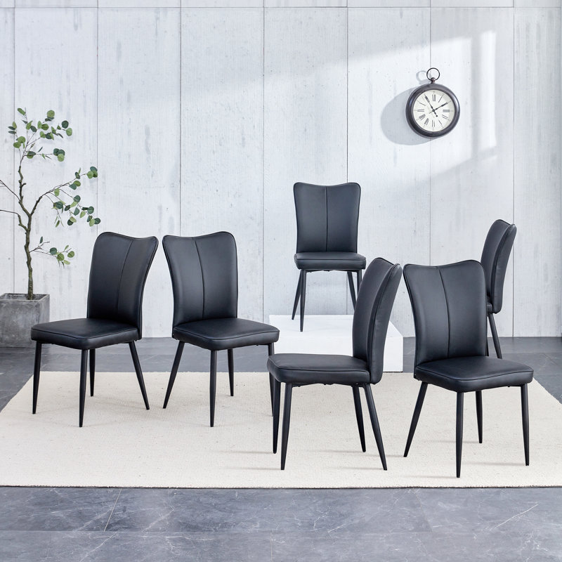 Lyne 18.3'' H Faux Leather Upholstered Parsons Chair, Black