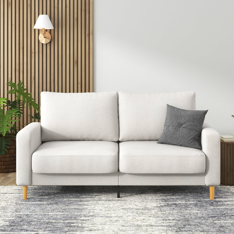 Canapé moderne rembourré à accoudoirs carrés 76,7 po Brinnlee, Velours blanc cassé, H 33,1 po x l 57,1 po x P 31,9 po