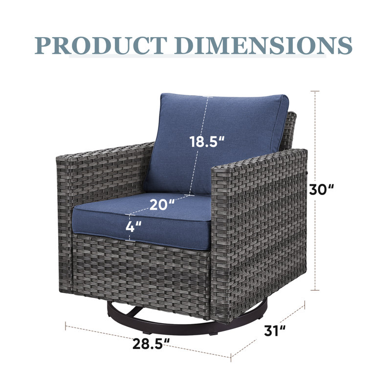 Ensemble de chaises et de table d'appoint pivotante en osier et coussins 4 po Naresa, Gris, Bleu
