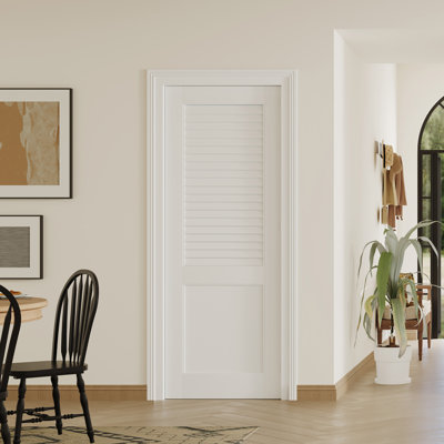 Louvered Top & Solid Panel Interior Pantry Door – Prehung-Style MDF & Solid Wood Door Slab with Adjustable Left-Hand Frame (Door & Frame Ship Separately)