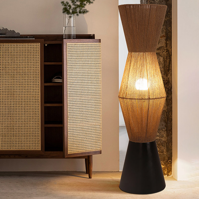 Brun clair + corde de chanvre noir + lampes sur pied sans fer