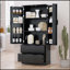 Armoire de cuisine 72 pouces à cannelures modernes avec grands tiroirs et porte-épices à 8 portes, organisateur de rangement autoportant pour la maison et le bureau, noir-1102354491
