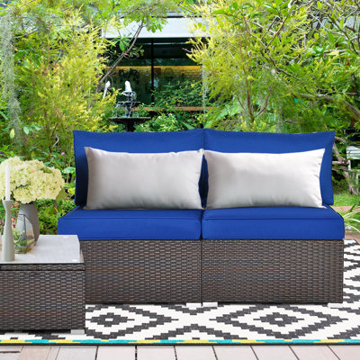 Ensemble de canapé de patio sans accoudoirs en rotin avec coussins 2 pièces Howells