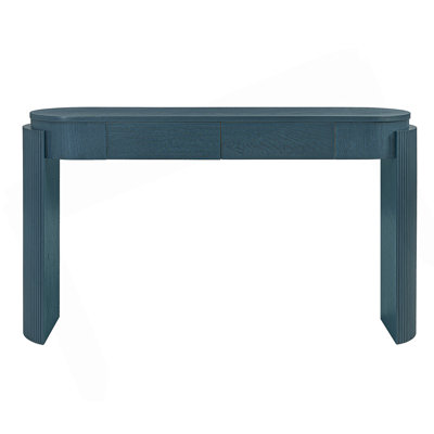 Table d'entrée avec finition grain de bois naturel, console avec conception cannelée, plateau ovale et 2 tiroirs pour l'entrée et le salon