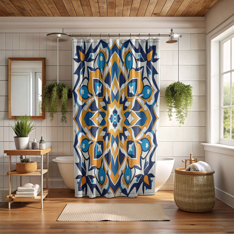 Rideau de douche standard 1 pièce Arab Tile Prints, H 74 po x l 35 po
