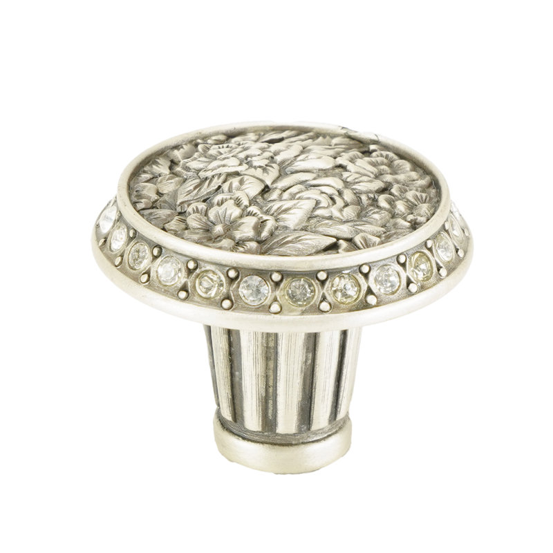 NANTUCKET NANTUCKET KNOB DECORATED WITH LIGHT COLORADO TOPAZ SWAROVSKI CRYSTALS IN BURNISHED BRASS PLATE, Matte Silver