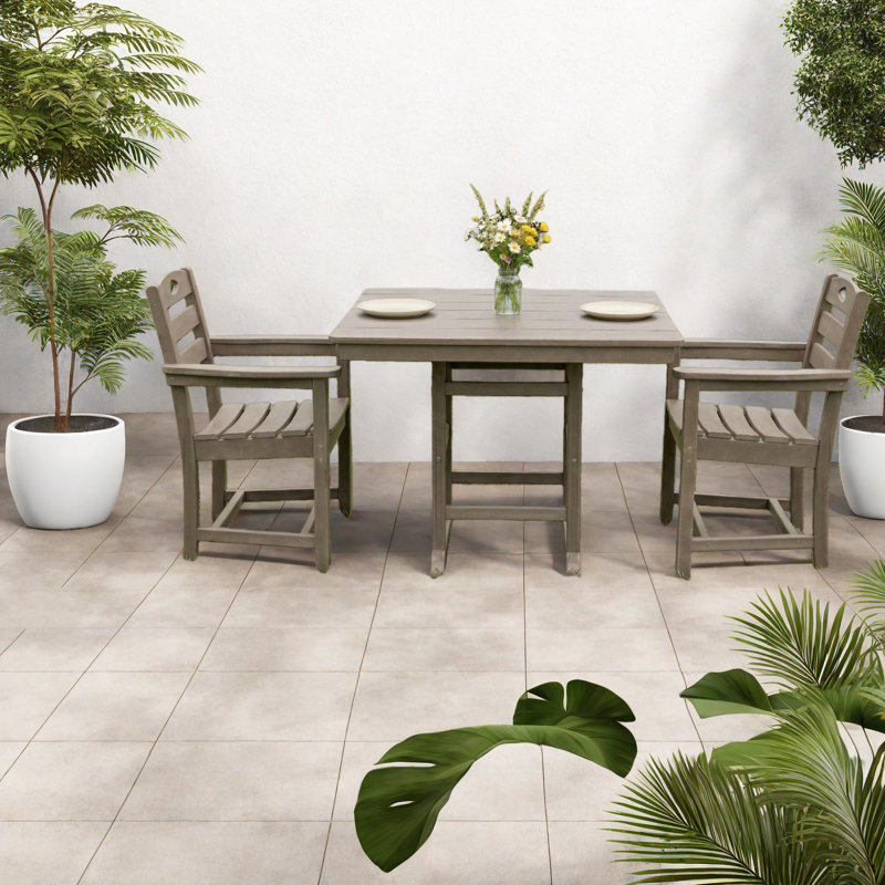 Space Saving Patio Dining Sets, Hdpe Rustic Wood Look For Patio Balcony