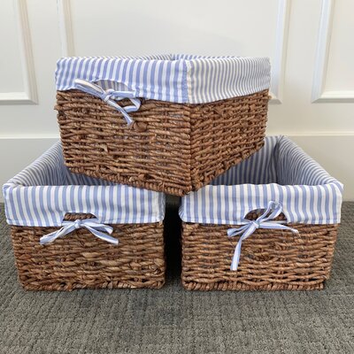 Hand Woven Rectangle Maize Storage Basket - Set Of 3 - Baby Blue Stripes -  Longshore Tides, CCF89C1FF6604E33BD915A87A4F54552