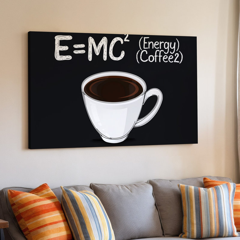 Toile, illustration fantaisiste mettant en vedette un art mural rempli de tasse à café blanche stylisée avec un riche café noir posé sur une toile murale noire