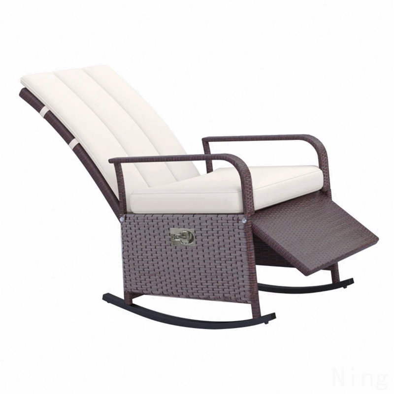 Outdoor Rocking Rattan Recliner,Rocker Chair, White