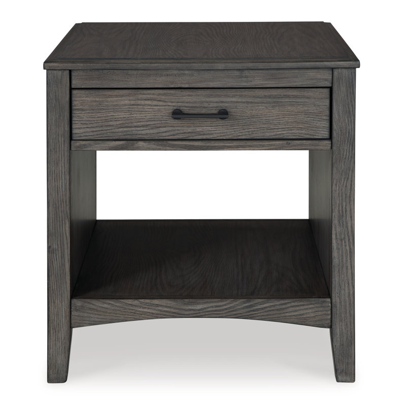 Gray Rectangular Wood End Table with Storage Drawer