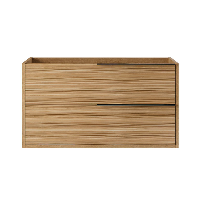Kora 40" Bamboo Faux Finish Wall-Mounted Single Bathroom Vanity with Integrated Ceramic Top & Handles,  Black