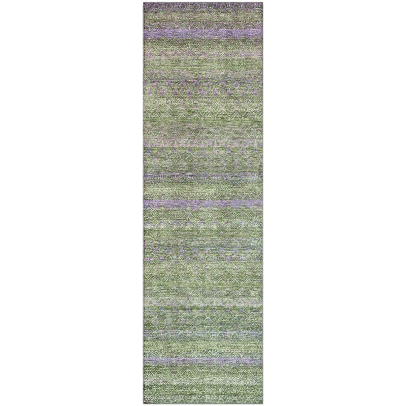 Premium Machine Washable Mayfield Striped Rug, 2'3" x 7'6" Runner, Olive
