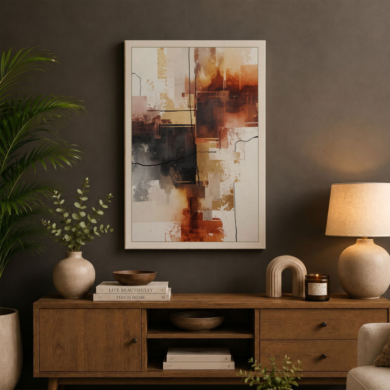 Warm Abstractions Abstract - Wrapped Canvas, 18x12 - 45.7 x 30.5 cm, Terracotta Border