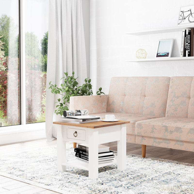 Embry Solid Wood End Table, Honey, White