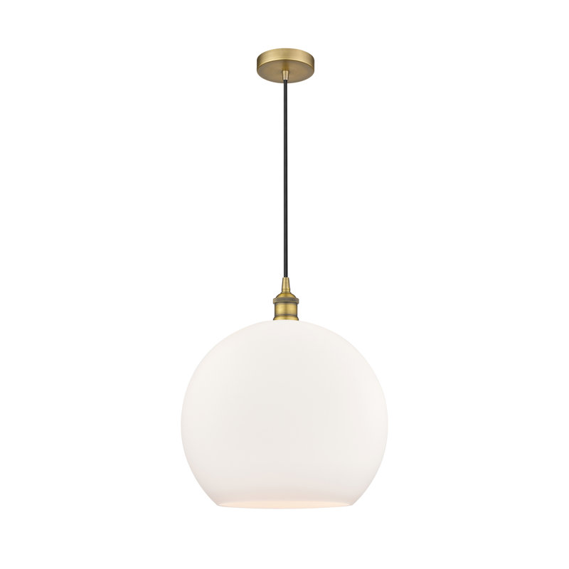 Luminaire suspendu simple à 1 lumière Ralph, Blanc mat, H 17,38 po x l 13,75 po x P 13,75 po, Laiton brossé