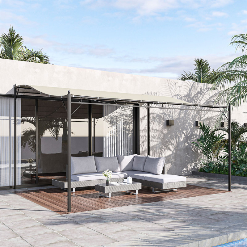 10' X 13' Steel Outdoor Pergola Gazebo, Patio Canopy With Weather-Resistant Fabric And Drainage Holes For Backyard, Deck, Garden