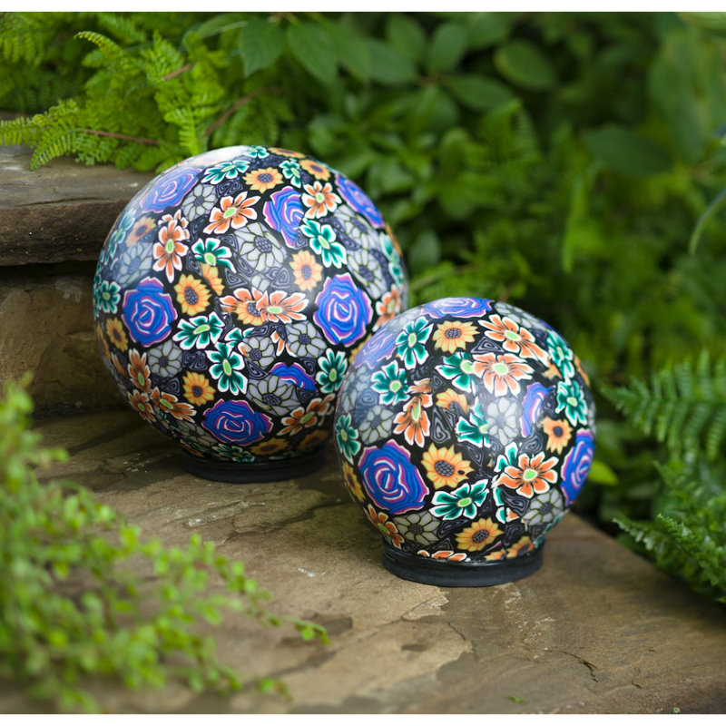 Figurine florale abstraite et globe, H 8 po x l 8 po x P 8 po