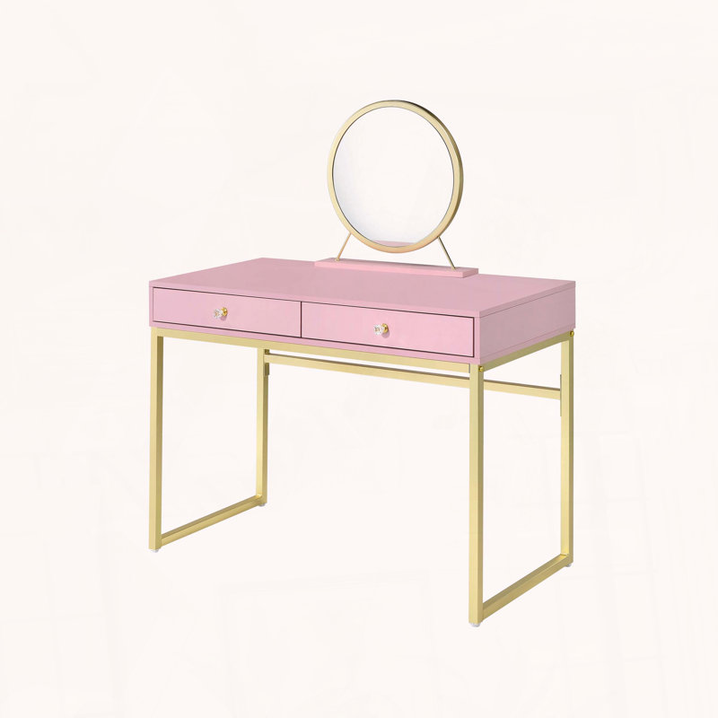 Vanity Desk with Mirror and Jewelry Tray