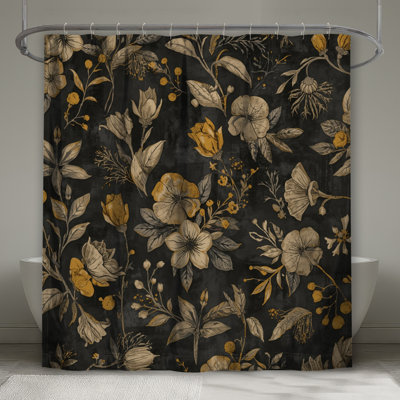 Vintage Floral Illustration Shower Curtains Extra Long