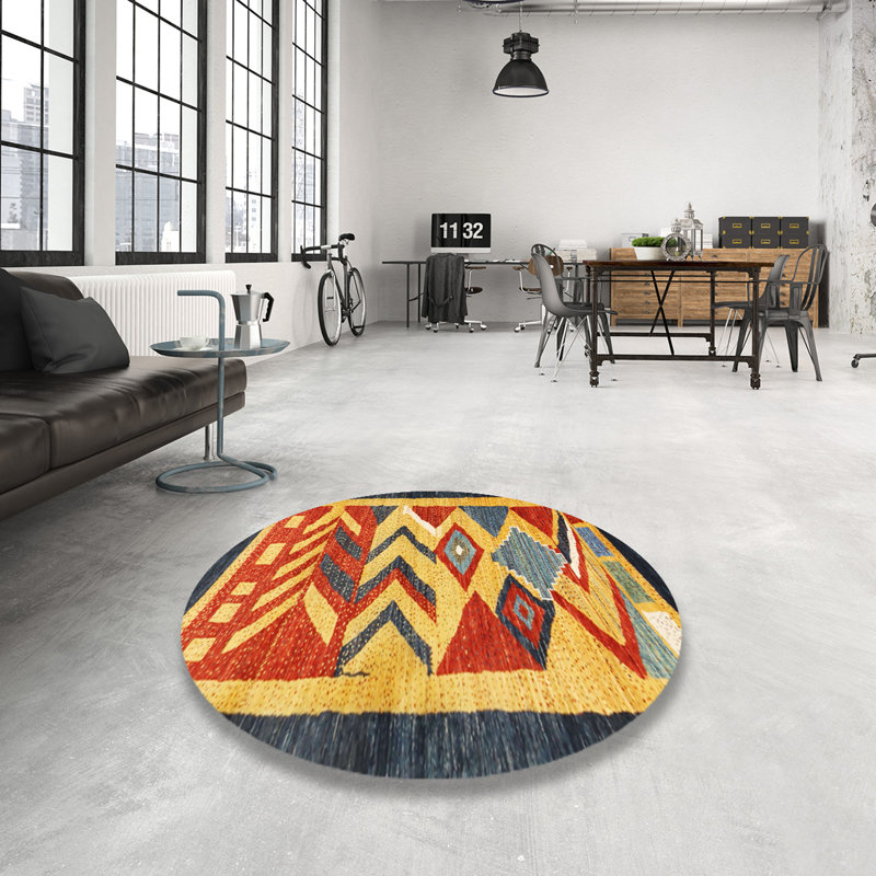 Tapis à chevrons jaune / orange / noir, Rond 6 pi
